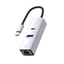 Wired Network Card Type-C to 3.0HUB 100M Network Card Mobile Phone Tablet Notebook Desktop RJ45 Silver