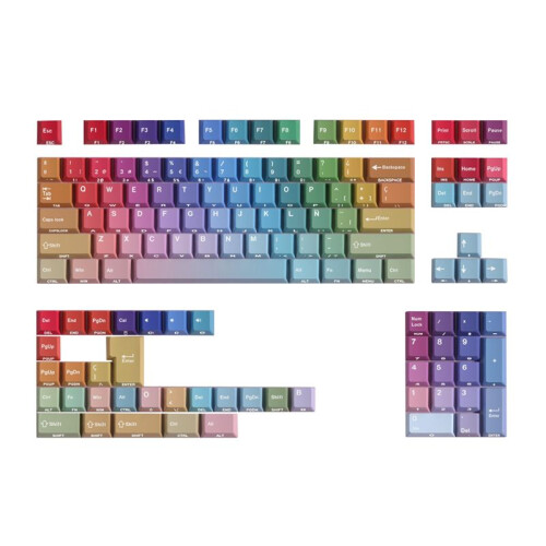 Gradient Rainbow Keycaps PBT  Keycap for Mechanical Keyboard Shine Through Side,Spanish Double Engraving