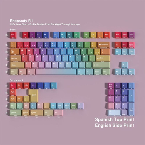 Gradient Rainbow Keycaps PBT  Keycap for Mechanical Keyboard Shine Through Side,Spanish Double Engraving 1