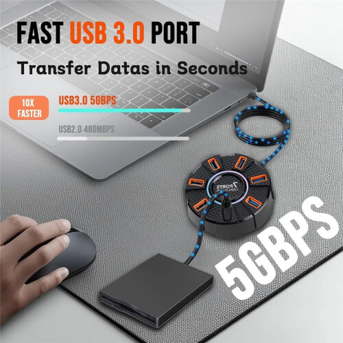 7  USB Hub Multiport USB 3.0 Hub Splitter, USB Adapter Extender for Laptop, Desktop, PC, Car, Game Console 1