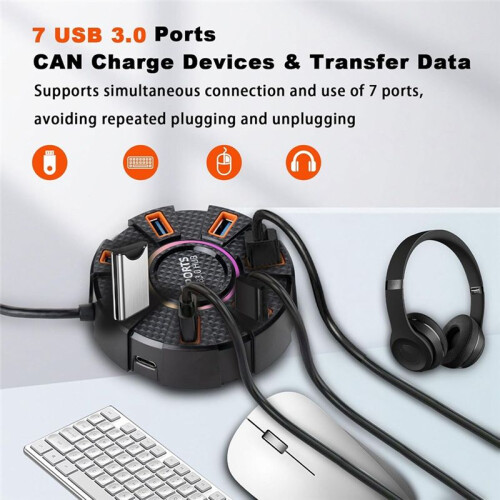 7  USB Hub Multiport USB 3.0 Hub Splitter, USB Adapter Extender for Laptop, Desktop, PC, Car, Game Console 1