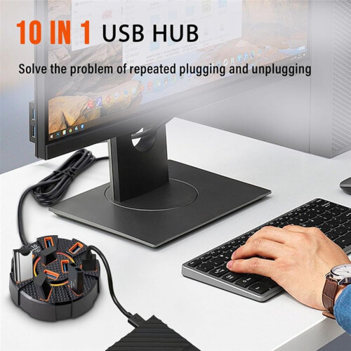 10  USB Hub Multiport USB 3.0 Hub Splitter, USB Adapter Extender for Laptop, Desktop, PC, Car, Game Console 2