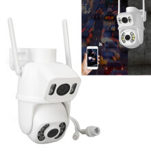 Telecamera di sicurezza con doppia lente WiFi 6MP, visione notturna, rilevamento del movimento, spina EU