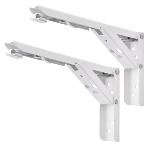 8 Inch Heavy Duty Stainless Steel Folding Shelf Brackets, Wall Mounted Collapsible Bracket for DIY Space - 2pc White