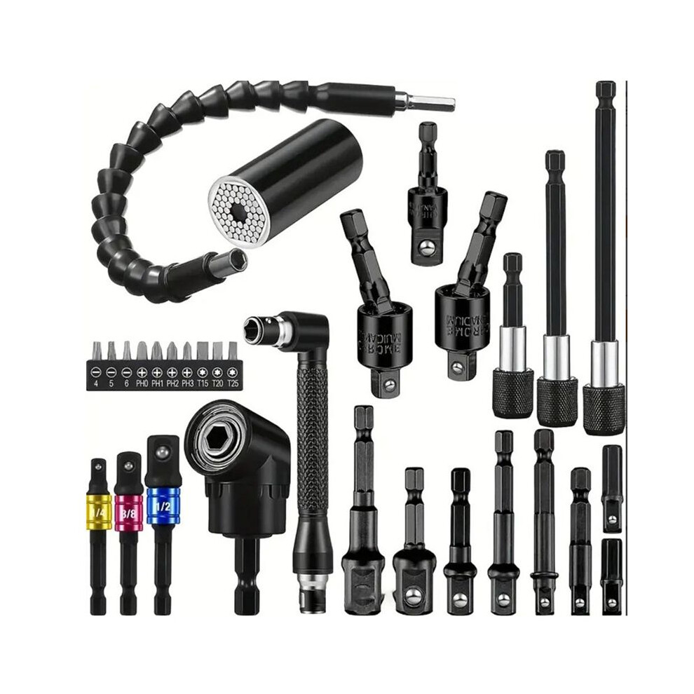 31Pcs Flexible Drill Bit Extension Set Rotatable Socket Adapter Hex Shank 105 Right Angle Drill Screwdriver 4712771909876