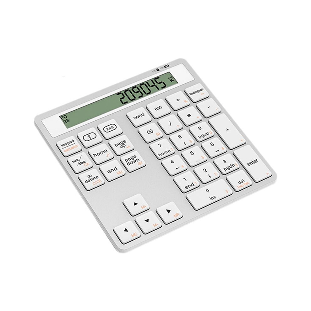 Ergonomic Dual Mode Wireless Numeric Keyboard With Display Calculator 2In1 Wireless Number Keypad White 6032267666792