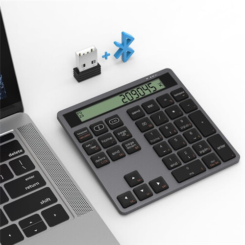 Ergonomic  Dual Mode Wireless Numeric Keyboard with Display Calculator 2in1 Wireless Number Keypad White 1