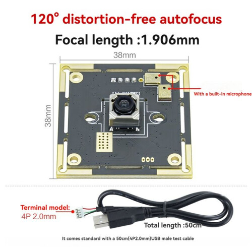 Módulo de Câmera UVC HD 4K de 13 Megapixels com Foco Automático e Microfone de 120 Sem Distorção/Foco Automático 1