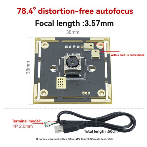 Módulo de Câmera UVC HD 4K de 13 Megapixels com Foco Automático e Microfone de 78,4 Sem Distorção/Foco Automático 1