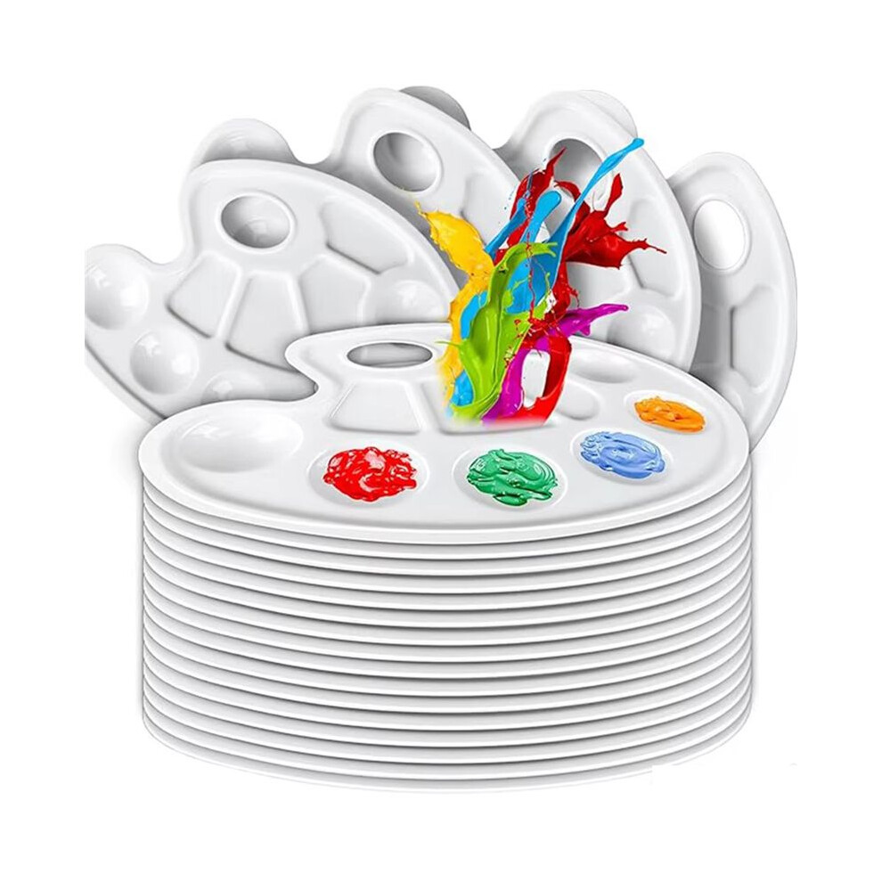 20Pcs Oval Paint Palette, Plastic Paint Tray Palette, Paint Holder Tray, Plastic Paint Pallets For Diy Painting White