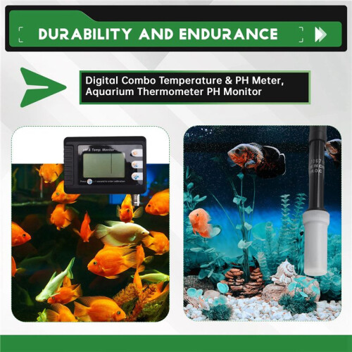 Digital Combo Temperature & PH Meter, Aquarium Thermometer PH Monitor with Automatic Calibration Function PH Meter 2