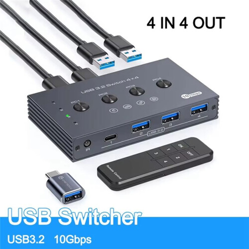 USB3.2 Switcher KVM  Shared Controller Adapter 10Gbps Rate Fit Computer Laptop Mouse Keyboard Share 4 USB 1