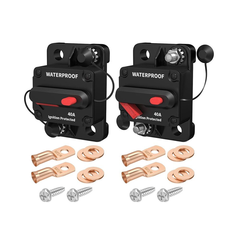 2Set 40 Amp Circuit Breaker 12V - 48V,12 Volt Circuit Breaker 40A Waterproof With Manual Reset Inline For Rv Audio 6032215522477