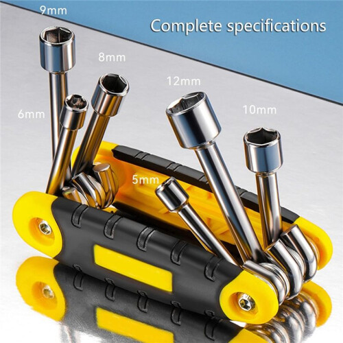 6 In1 Folding Socket Wrench Set Multi Functional Hex Spanner Hex Nut Driver Set Tamper Proof Torx Key Wrench Tool 5-12mm 2