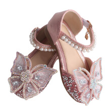 Scarpe da bambina con fiocco brillante e motivo a regali rosa, numero 23, suola piatta