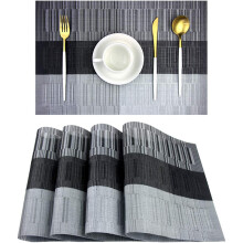Rutschfeste Tischsets für drinnen und draußen, beidseitig verwendbar, waschbar, aus Bambus-PVC-Gewebe, hitzebeständig bis 120 C, 6er-Set à 45 cm