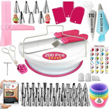 Master Chef's Cake Decorating Collection, Complete Set Including Stainless Steel Icing Piping Tips, Cake Leveler, and Frosting Spatulas for