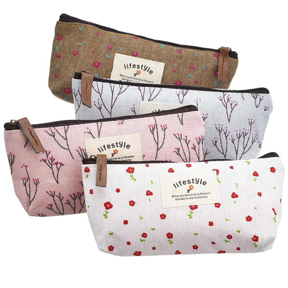 Multifunctional Canvas Fabric Zipper Pencil Cases, Lightweight And Portable Cosmetic Makeup Bag With Durable Construction, Perfect Gift For Women And