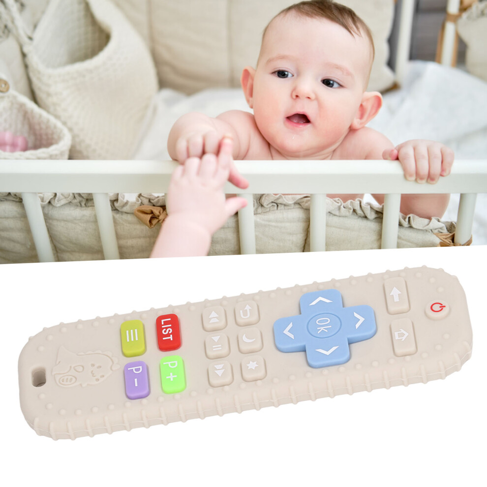 Baby Cartoon Remote Teether Toy, Silicone, Sensory Toy For Infant Beige