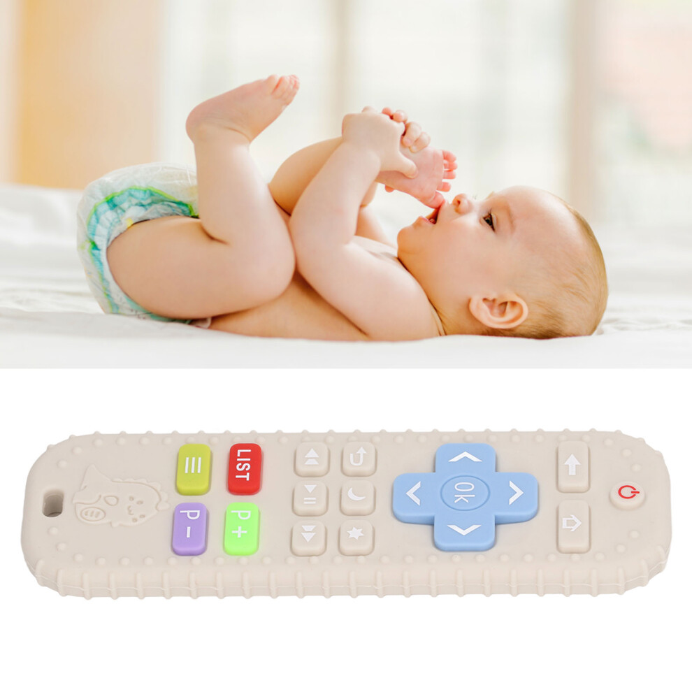 Number & Remote-Themed Silicone Teether for Toddlers - Beige