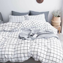 Microfiber Duvet Cover for Queen Size Bed, 200x200 Cm with Corner Ties, Black And White Checkered Pattern, Fade Resistant Breathable Fabric, Easy