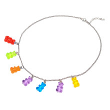 Colorful Resin Gummy Bear Pendant Necklace Cute Transparent
