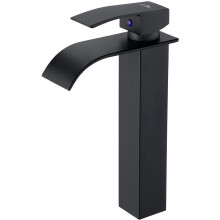 Matte Black Finish Deck Mount Mixer Tap for Restroom Sink, Easy Installation Solid Brass Construction Single Handle Control Faucet with Waterfall