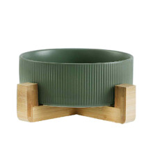 Ceramic Pet Bowl with Bamboo Stand, Dual Pet Food and Water Bowls Heavy Weighted Non Slip Feeding Station for Cats and Dogs, Stable Feeding Station