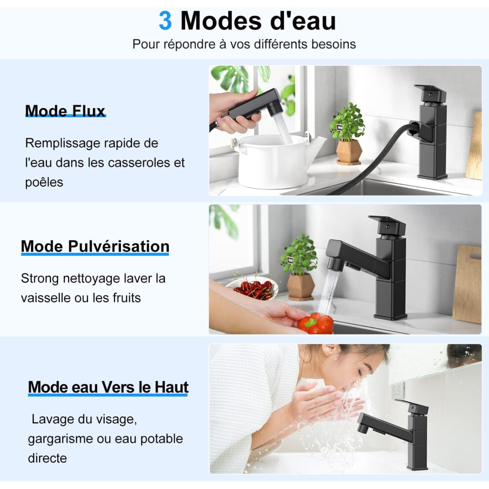 Bathroom Sink Faucet With Pull Out Sprayer, Lead-Free Stainless Steel Construction For Durability And Safety, Rotatable Pull-Down Sprayer For 9169997066169