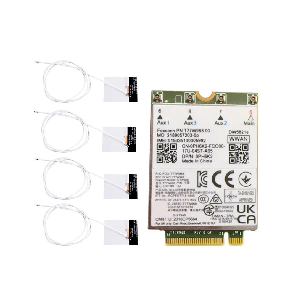 T77w968 Dw5821e X20 4G Lte Module Cat16 Gigabit 4G Wireless Card For Latitude 5420 5424 7424 7400 Laptop+4Xantennas 6031587936448
