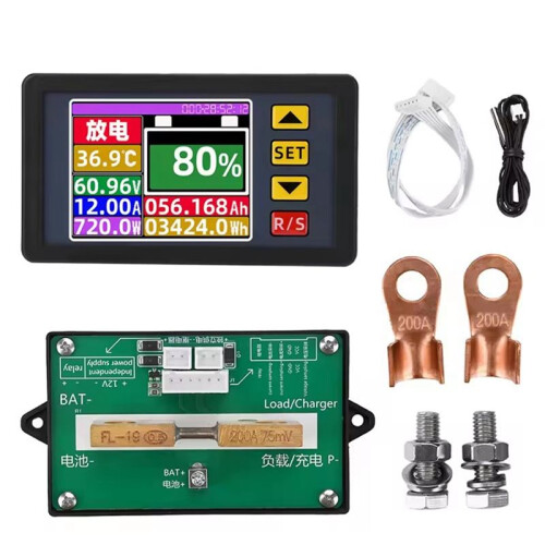 DC7-200V Display Spanning Stroom Vermogen Meter Voltmeter Batterij Capaciteit Tester Bidirectionele Stroom Coulometer 200A