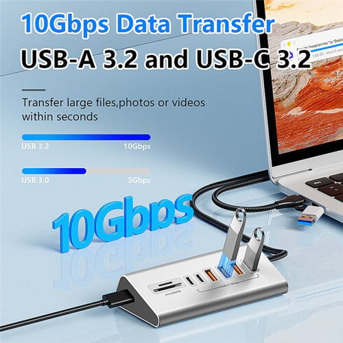 10Gbps USB 3.2 Docking Station USB Hub Type C Splitter with Card Reader Aluminum Alloy Multi   for PC Laptop 2