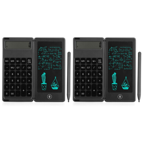 2X Calculator Notepad 6 Inch LCD Writing Tablet Digital Drawing Pad with Stylus Pen Erase Button Lock Function Black