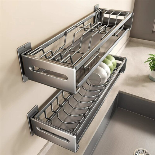 Wall Mounted Kitchen Dish Drainer Rack - Multifunctional Storage for Dishes, Chopsticks, Spoons 2