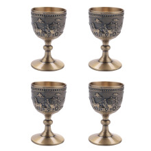 4X Klassische Metall Wein Tasse Handgemachte Kleine Becher Haushalt Kupfer Wein Glas Schnitzmuster