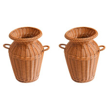 2X Gewebte Vase Aus Rattan Imitat, Kunst Vase, Tisch Dekoration, Pflanzen, Blumen Topf, Mode Blumen, Rattan Handwerk für Haus Dekoration