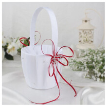 3X Double Heart Wedding Flower Girl Basket White Satin Rhinestone Decor Red Wedding Ceremony Party Favor