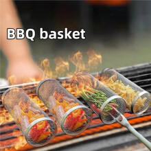 Barbecue Grill Grate Barbecue Cages Camping Picnic Cookware Outdoor Round BBQ Campfire Grill Grid Rolling Basket