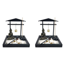 2X Desktop Zen Sand Garten Meditierende Buddha Statue, Zen Garten Sand Tablett Satz für Haus Büro Dekor