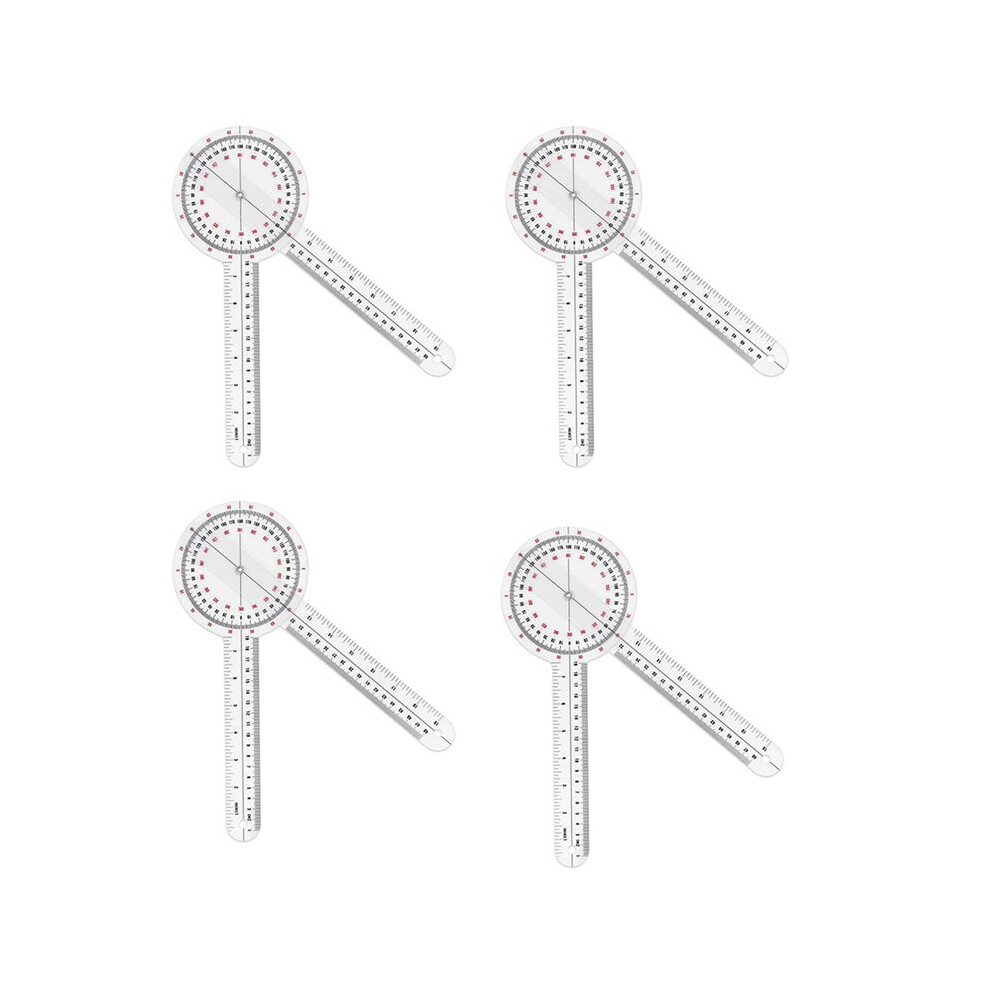 Exogio 4Pcs 12 Inch Goniometer,Transparent Orthopedic Angle Ruler Plastic Goniometer 360 Degree Spinal Goniometer