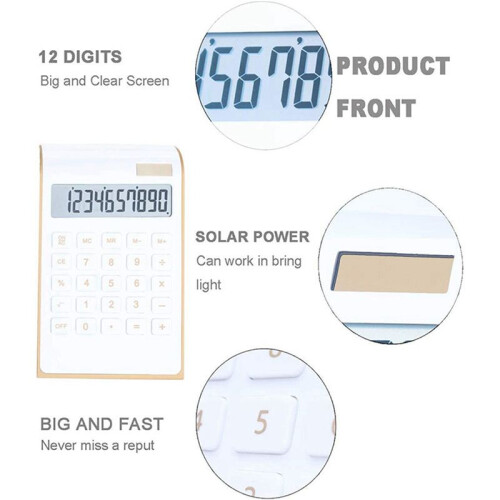 4X Calculator, Slim Elegant Design, Office/Home Electronics, Dual Powered Desktop Calculator,Solar Power,10 Digits White 2