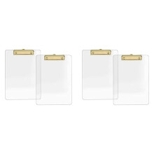 4 Pack Clear Acrylic Clipboard with Gold Clip, 8.8X12.2 A4 Letter Size, School and Home Supplies,Office Supplies