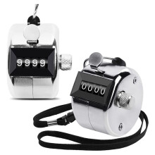2 Pack Metal Hand Counter Four-Digit Counter with Lanyard Silver Counter Click Counter Handheld Click Counter