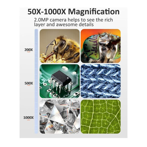 4.3 inch LCD Digital Microscope Coin Microscope 1000X, with 8 Adjustable LED Lights, PC View with Adjustable Holder 1