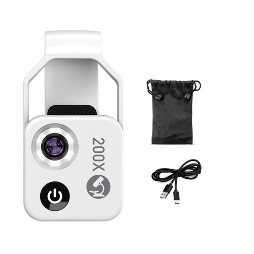 200X Magnification Microscope Lens with CPL Mobile LED Light Micro-Pocket Macro Lens for Ios Android All Smartphones A