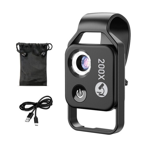 200X Magnification Microscope Lens with CPL Mobile LED Light Micro-Pocket Macro Lens for Ios Android All Smartphones B