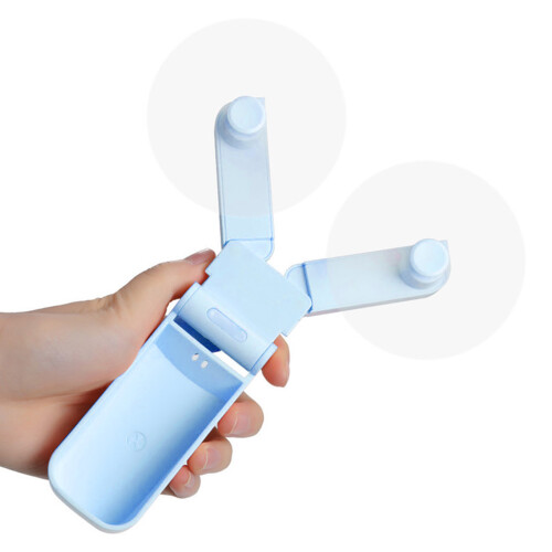 Double Headed Folding USB Fan, Portable Handheld Mini, Blue