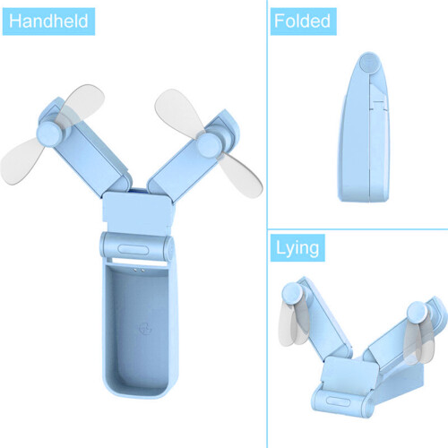 Double Headed Folding USB Fan, Portable Handheld Mini, Blue 2