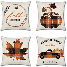Thanksgiving Decorations, Outdoor Fall Farmhouse Decorative Throw Pillow Covers, Comfortable Soft Linen Fabric with Hidden Zipper (Set of 4)