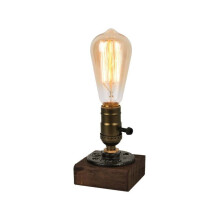 Wood Base with Iron Piping Steampunk Lamp, Dimmable Loft Style Industrial Vintage Antique Style Light, Filament Bulb Compatible with Retro Desk Lamp